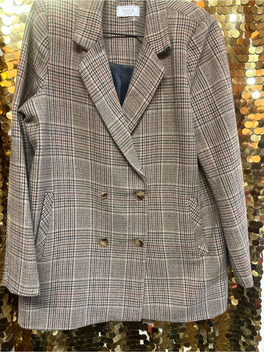 Sage Brown Plaid Double-Breasted Pea Coat